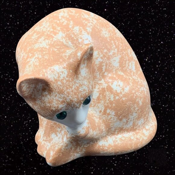 Vintage ELPA Alcobaca Orange White Cat Handpainted Ceramic Green Eye 6”T 7”W - Picture 2 of 8